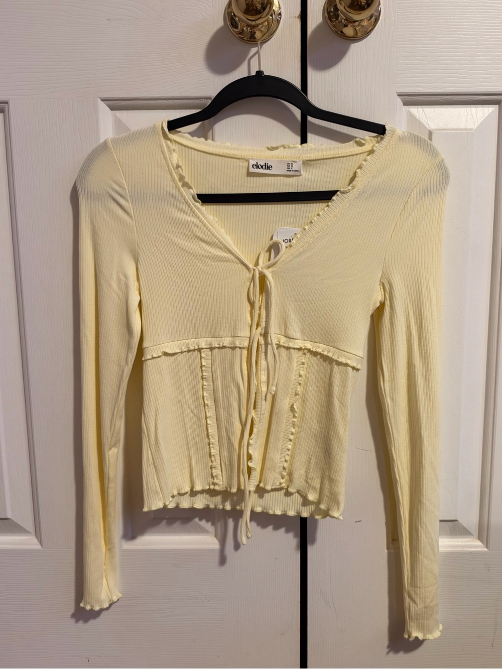 elodie butter yellow Tie-Front Long Sleeve Top